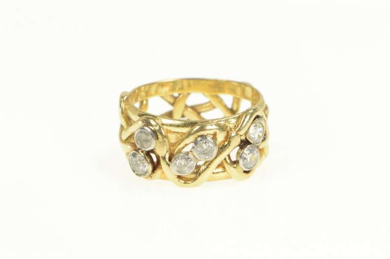 14K Yellow Gold Diamond & Cubic Zirconia Artisan Vine Band Ring