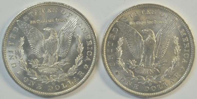 Choice BU 1888-O & 1890-O Morgan Silver Dollars. Nice