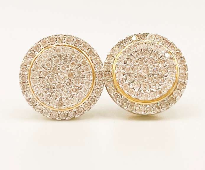 Flashy 14kt Solid Gold & 2.50+ Carat Diamond Stud Earrings