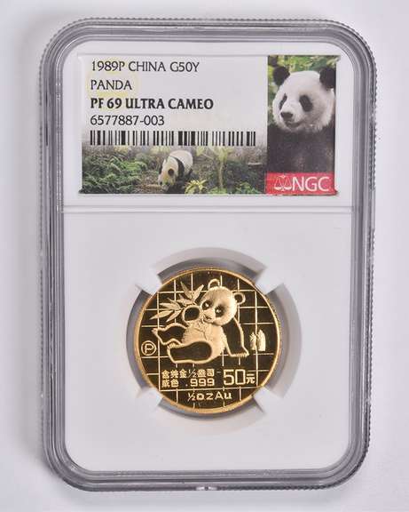 PF69 UCAM 1989-P China 50 Yuan 1/2 Oz. .999 Fine Gold Panda NGC
