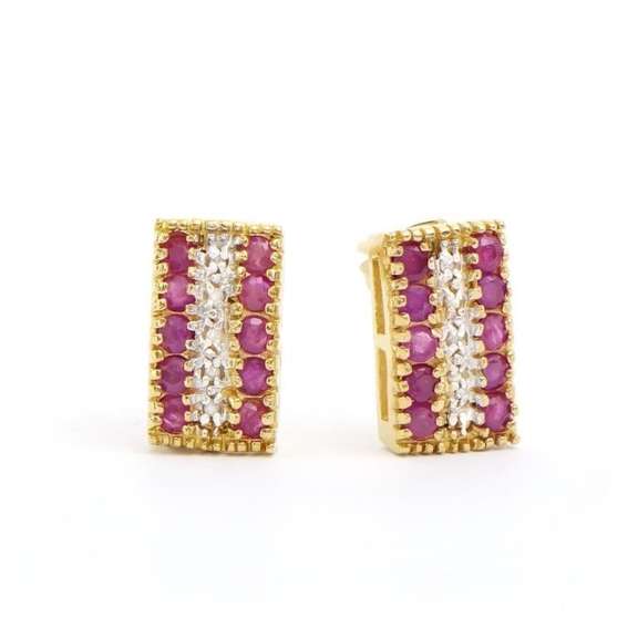 18 Kt Gold Plate Natural Ruby Diamond Earrings