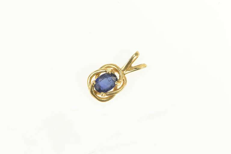 14K Yellow Gold Oval Natural Sapphire Spiral Halo Vintage Pendant