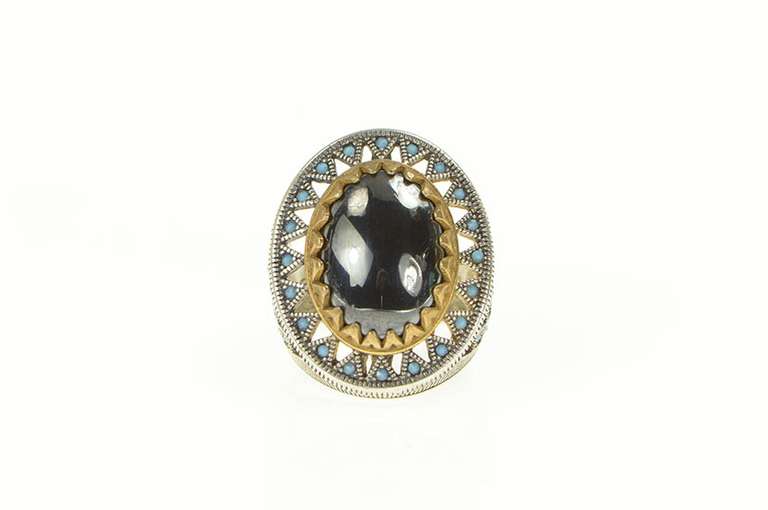 Sterling Silver Hematite Turquoise Geometric Cocktail Ring