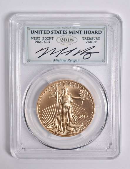 SP70 2018-W (2021) $50 Gold Eagle 1oz Mint Hoard Reagan Ser. Sign PCGS