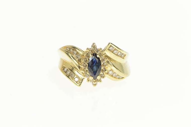 14K Yellow Gold 1.25 Ctw Marquise Sapphire Diamond Vintage Ring