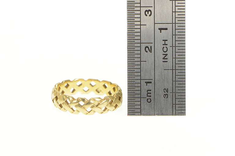 14K Yellow Gold 4.8mm Vintage Woven Lattice Pattern Band Ring