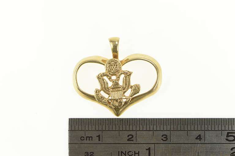 14K Yellow Gold United States Eagle Seal Heart Vintage Pendant