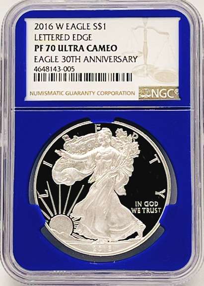 One certified proof, pf70 silver dollar