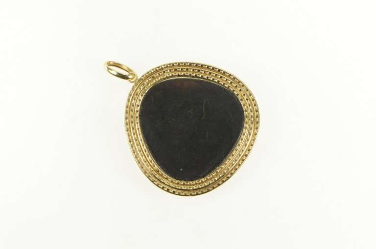 14K Yellow Gold Labradorite Cabochon Grooved Trim Vintage Pendant