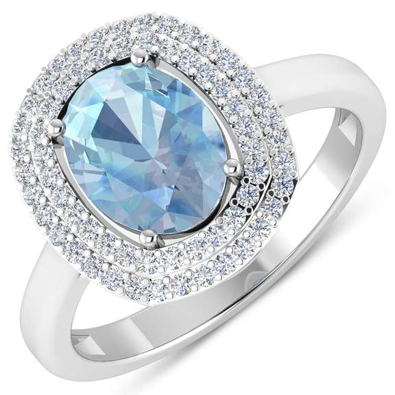 14 Kt White Gold Aquamarine Diamond Ring