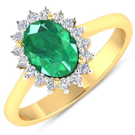 Solid 14 Kt Yellow Gold Emerald Diamond Ring