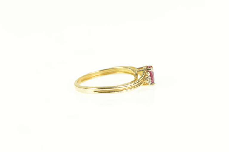14K Yellow Gold Oval Natural Ruby Diamond Three Stone Ring
