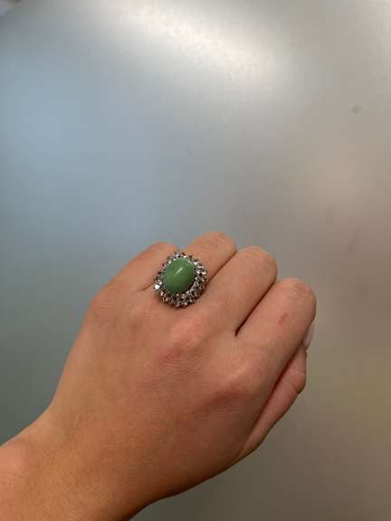 Vintage White Gold Ring with Turquoise and Diamonds