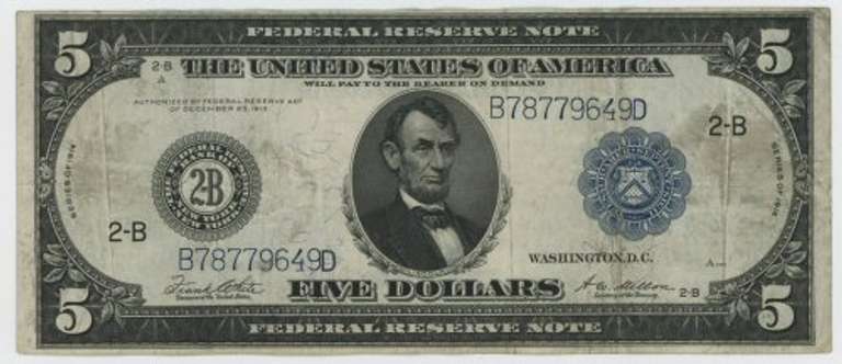 Nicer 1914 Series Large Size $5 Federal Reserve Note (2-B)