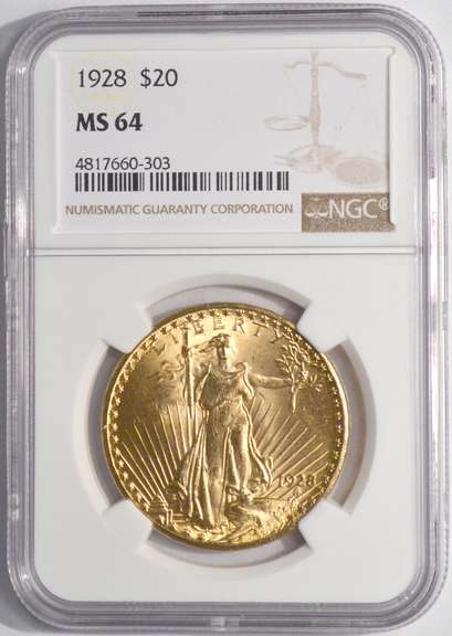 1928 $20 Saint-Gaudens Double Eagle Gold Coin NGC MS64