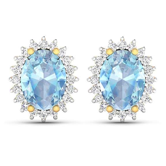 14 Kt Gold Aquamarine Diamond Earrings