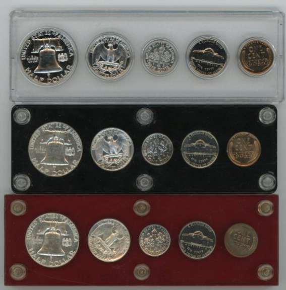 3 1956 Gem 5-pc Proof Sets all in custom holders