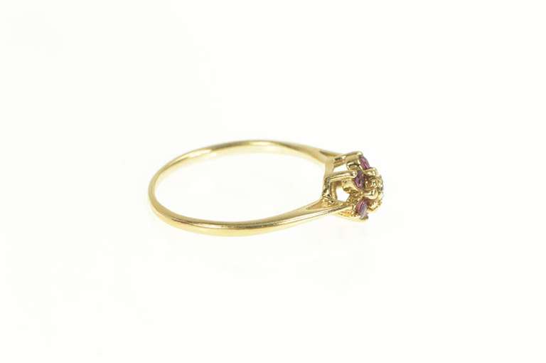 14K Yellow Gold Diamond Ruby Halo Flower Cluster Promise Ring