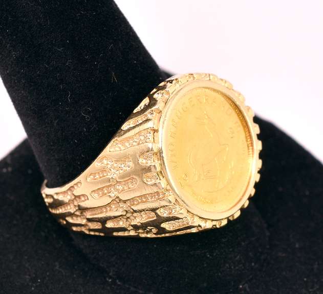 Fantastic Men's 1/10oz Krugerrand Ring in 14K Yellow Gold