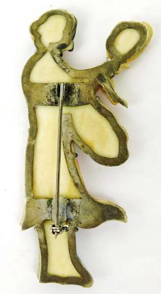 Antique Bone Geisha Girl Large Brooch