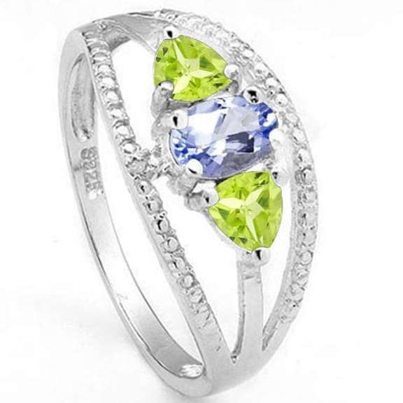 1/2 CT GENUINE TANZANITE & 4/5 CT PERIDOT SILVER RING