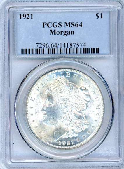 1921 Morgan Silver Dollar in PCGS MS64