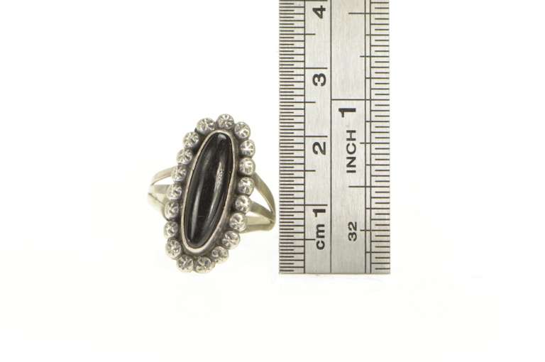 Sterling Silver Southwestern Oval Black Onyx Dot Trim Ring