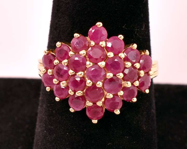Beautiful Ruby Cluster Ring in 14K Yellow Gold