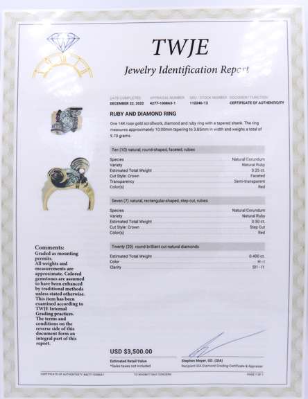 Retro 30's approximate 0.40ctw Diamond and Ruby Ring