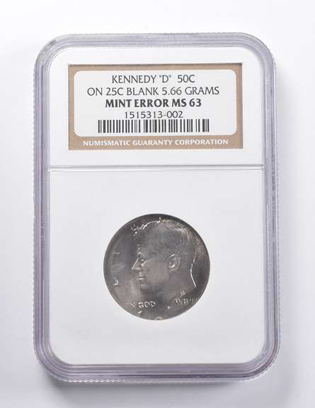 Mint Error MS63 Kennedy "D" Half Dollar On Blank 25C 5.66 Grams NGC