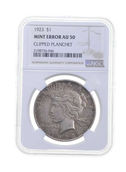 AU50 MINT ERROR 1923 Peace Silver Dollar Clipped Planchet Graded NGC