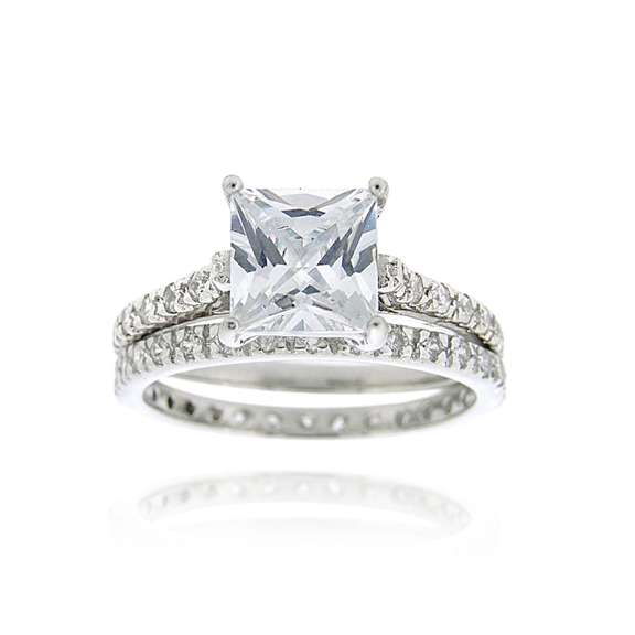 CZ Engagement Ring Set in Sterling Silver