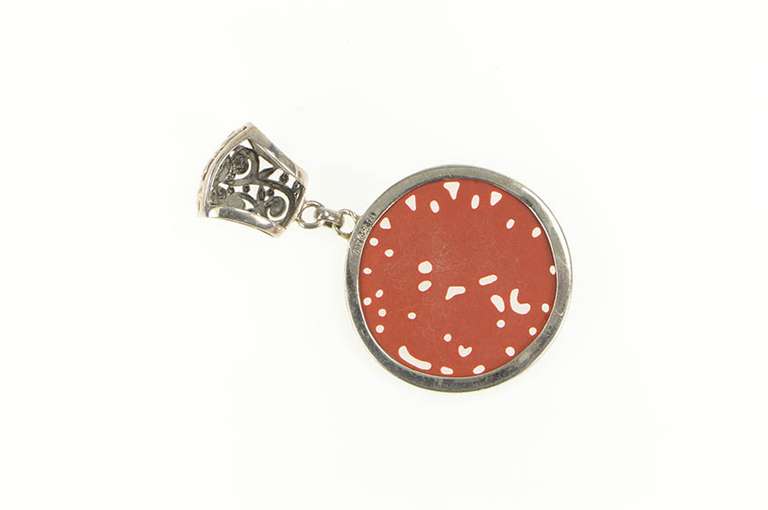 Sterling Silver Carved Cinnabar Phoenix Filigree Medallion Pendant