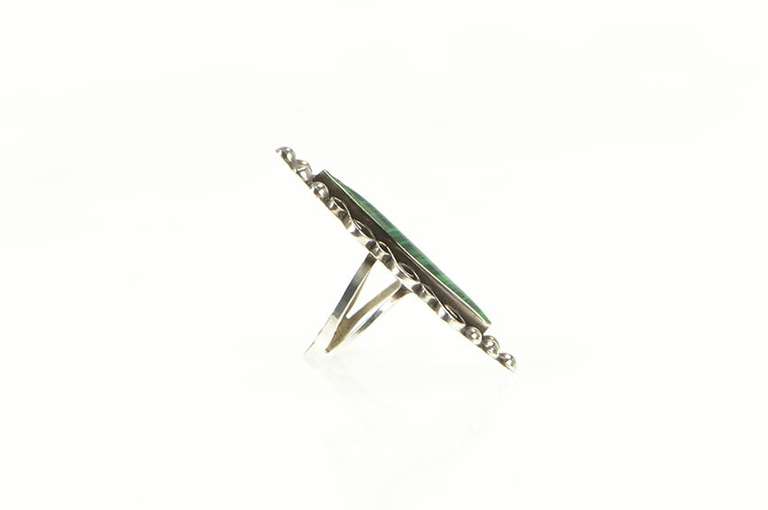 Sterling Silver Southwestern Malachite Marquise Swirl Ring