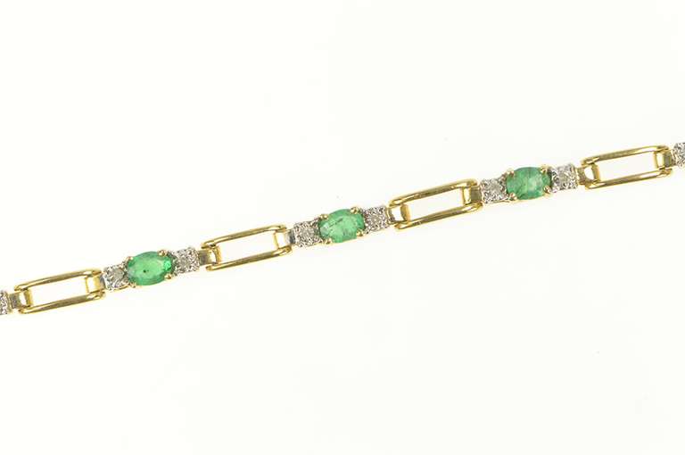 14K Yellow Gold Oval Natural Emerald Diamond Accent Tennis Bracelet