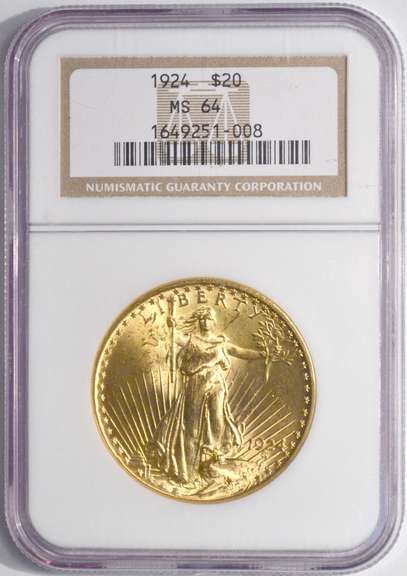 1924 $20 Saint-Gaudens Double Eagle Gold Coin NGC MS64