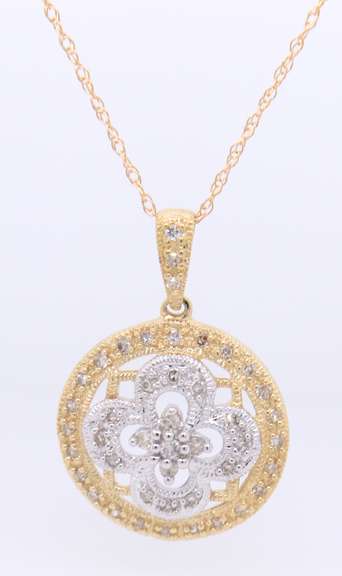 Charming Yellow Gold approximate 0.48ctw Flower Diamond Pendant on Chain