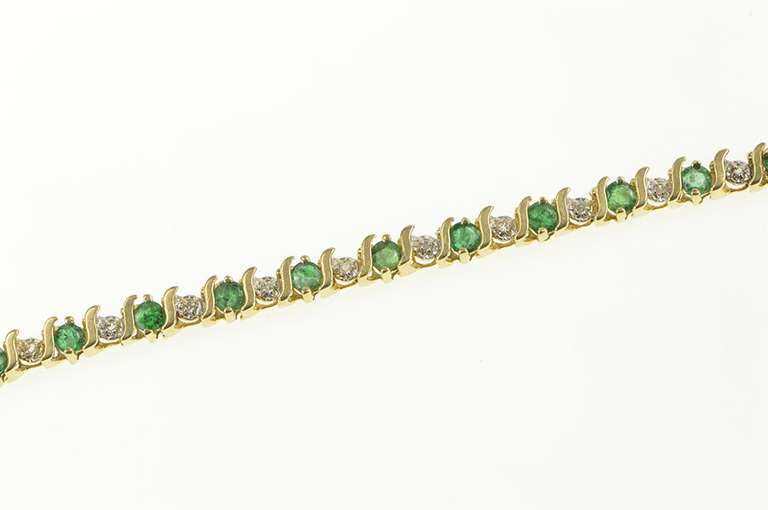 14K Yellow Gold Natural Emerald Diamond Classic Tennis Bracelet