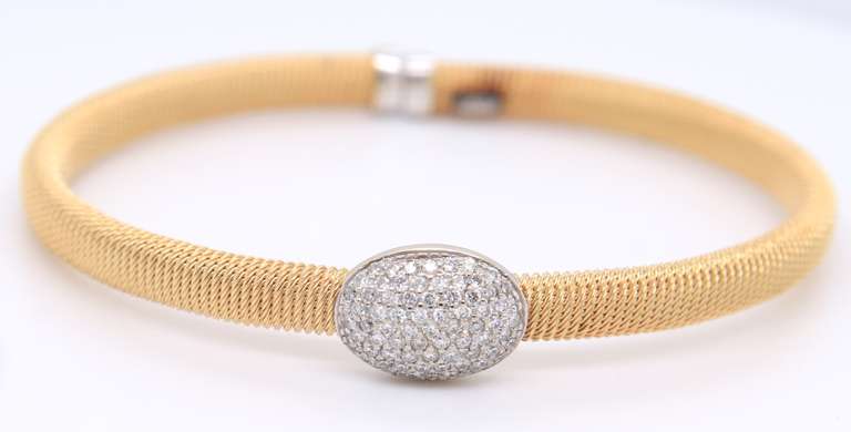 Majestic Yellow Gold Pave oval on Textured Cuff Bangle