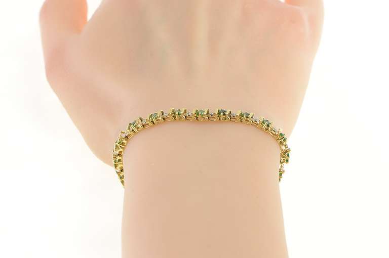 14K Yellow Gold Natural Emerald Diamond Classic Tennis Bracelet