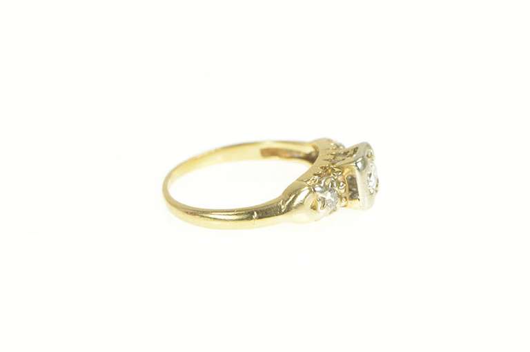 14K Yellow Gold 1940's Diamond Classic 3 Stone Engagement Ring