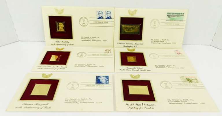 6 1st Day Issues with 22KT Gold Replica Stamps