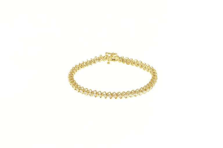 14K Yellow Gold 3.00 Ctw Classic Diamond Wavy Link Tennis Bracelet