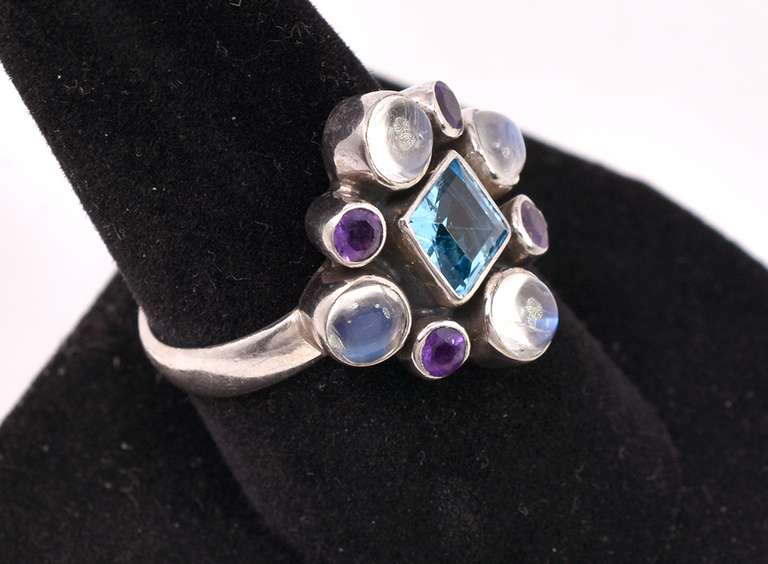 Multi-gem Sterling Silver Ring