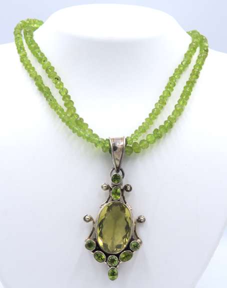 Peridot Double Strand Necklace with Pendant