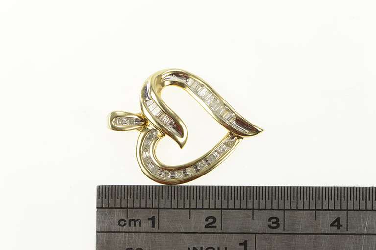 10K Yellow Gold Diamond Heart Baguette & Round Love Symbol Pendant