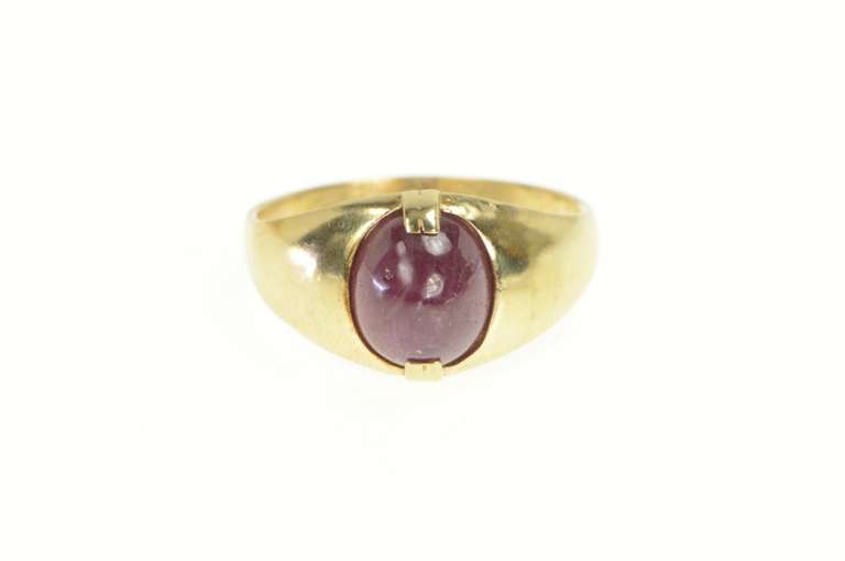 10K Yellow Gold 7.60 Ct Natural Ruby Cabochon 1960's Men's Ring