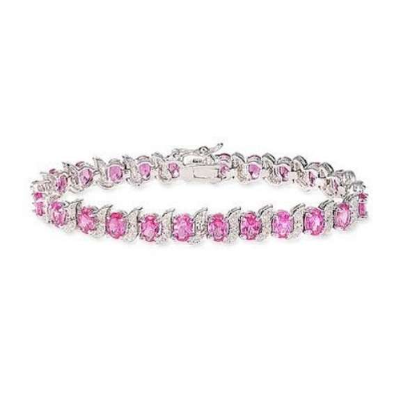 Sterling Silver Created Pink Sapphire Bracelet