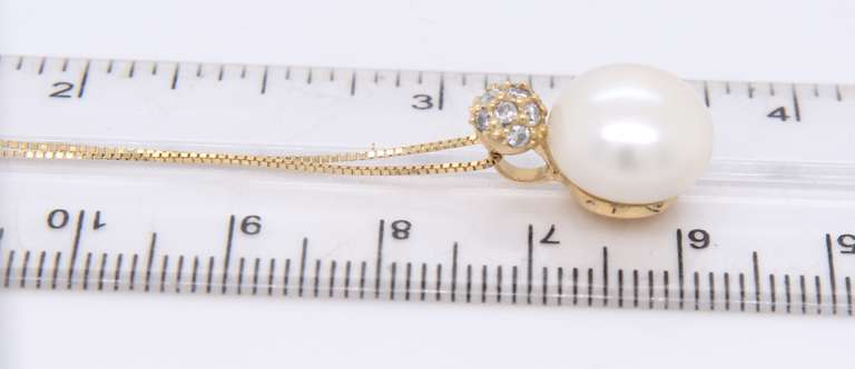 Fantastic Yellow Gold Pave Diamond and Pearl Pendant on Chain Necklace