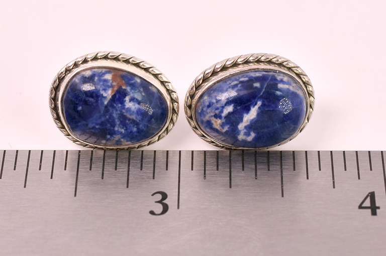 Interesting Stone Earrings in Sterling Silver